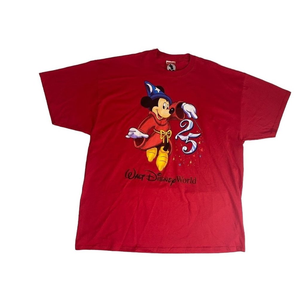 Vintage 25th Anniversary DISNEY WORLD T Shirt Sorcerers Apprentice Mickey Red